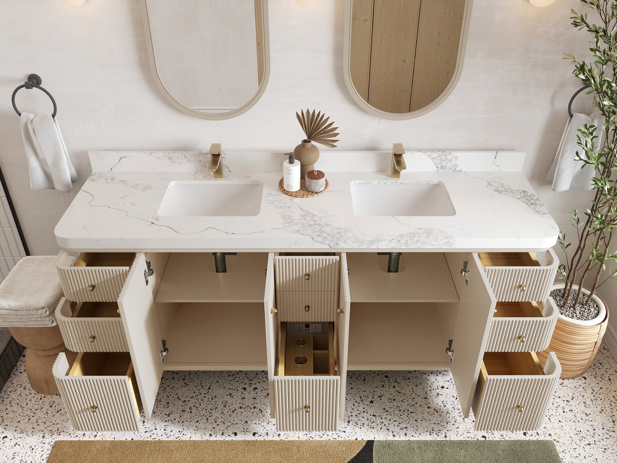 Miami 80 in. W x 22 in. D Fluted Double Sink Bathroom Vanity - Willow Bath and Vanity