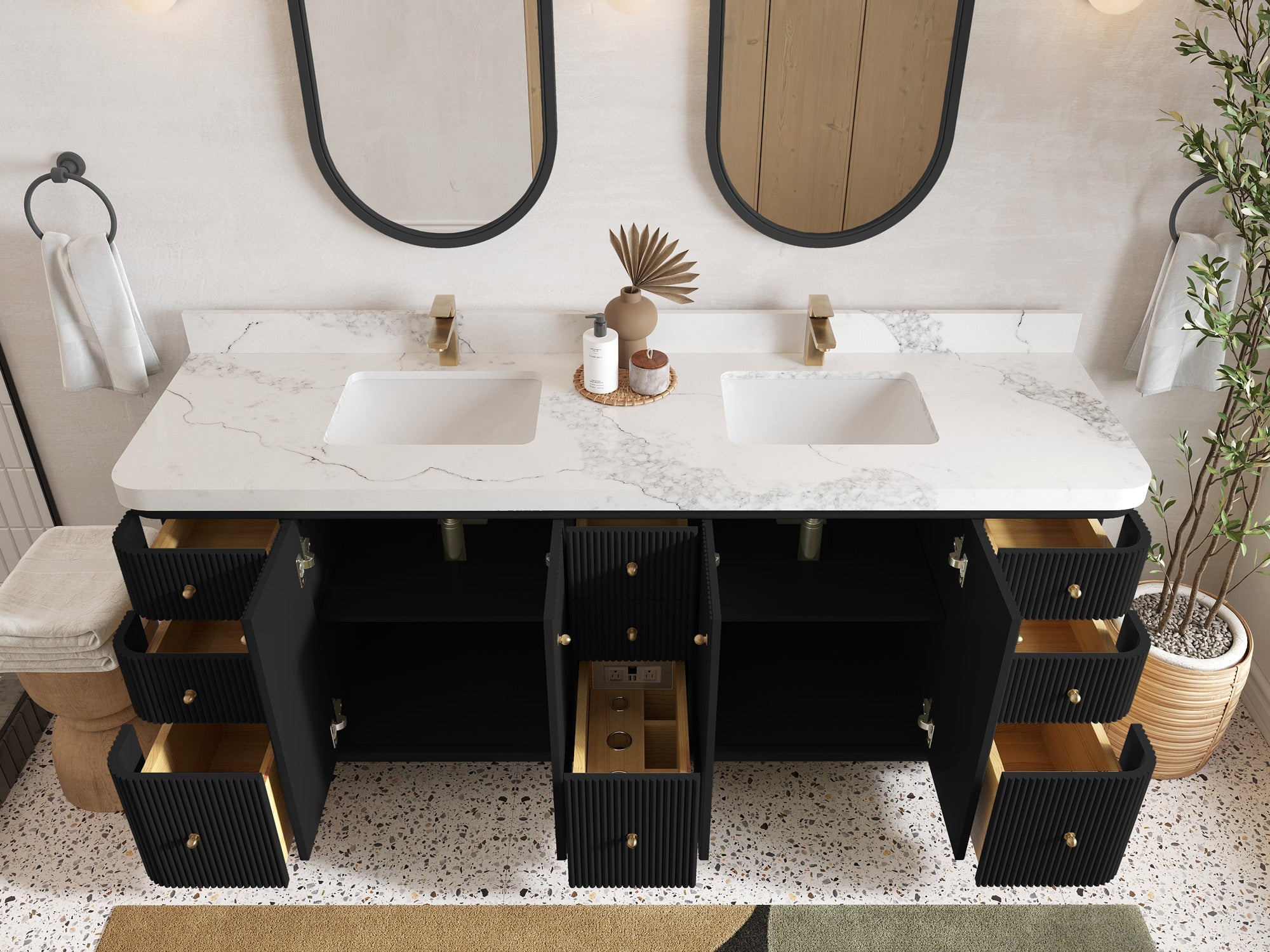Miami 80 in. W x 22 in. D Fluted Double Sink Bathroom Vanity - Willow Bath and Vanity