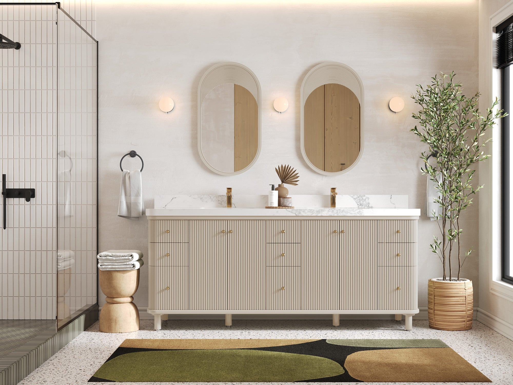 Miami 80 in. W x 22 in. D Fluted Double Sink Bathroom Vanity - Willow Bath and Vanity