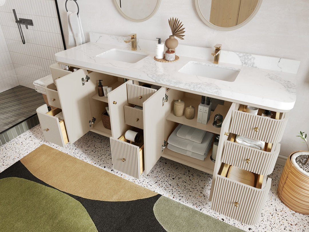 Miami 80 in. W x 22 in. D Fluted Double Sink Bathroom Vanity - Willow Bath and Vanity