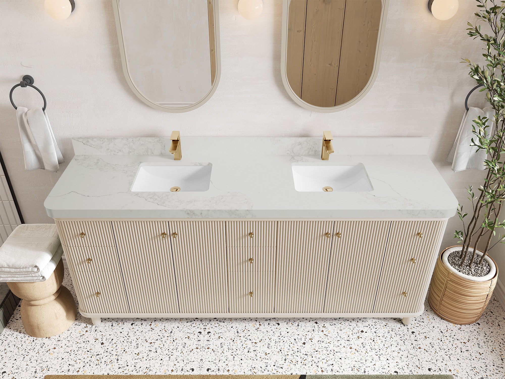 Miami 80 in. W x 22 in. D Fluted Double Sink Bathroom Vanity - Willow Bath and Vanity