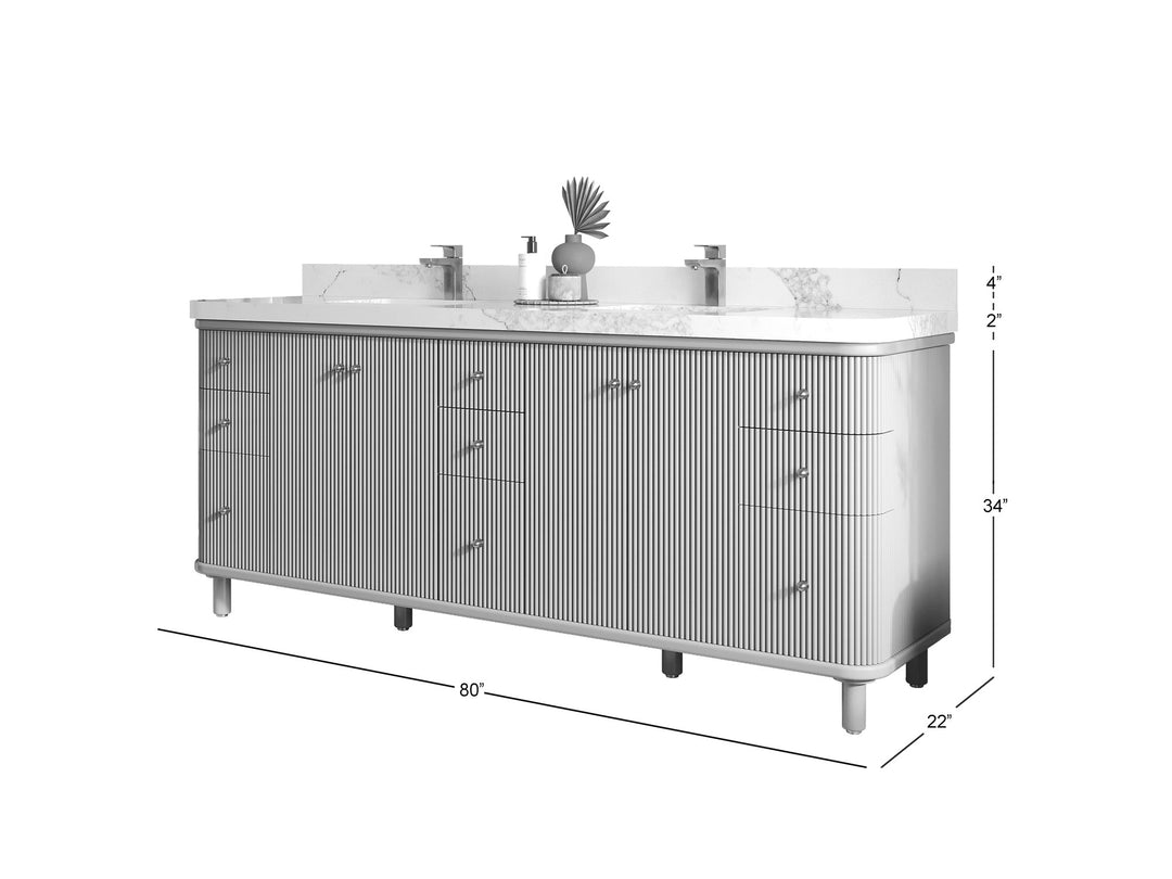 Miami 80 in. W x 22 in. D Fluted Double Sink Bathroom Vanity - Willow Bath and Vanity