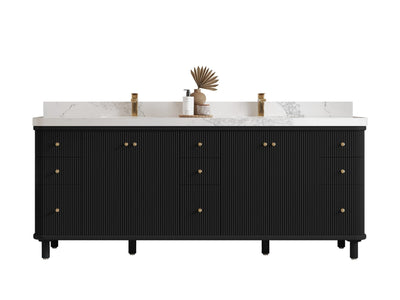 Miami 84 in. W x 22 in. D Double Sink Bathroom Vanity in Black with Countertop - Clear View