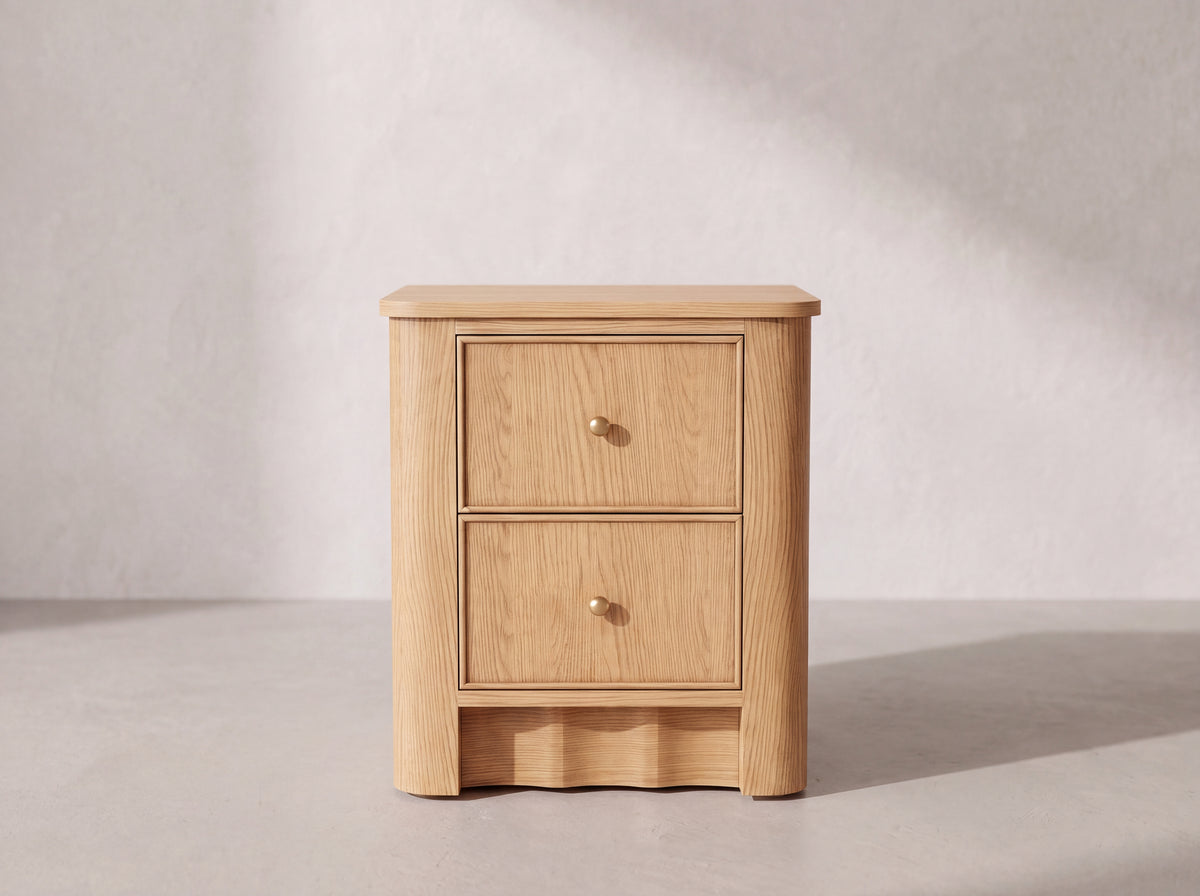 Orlando 20-Inch Nightstand in Nordic White Oak — frontal studio alternate. Render for selection.