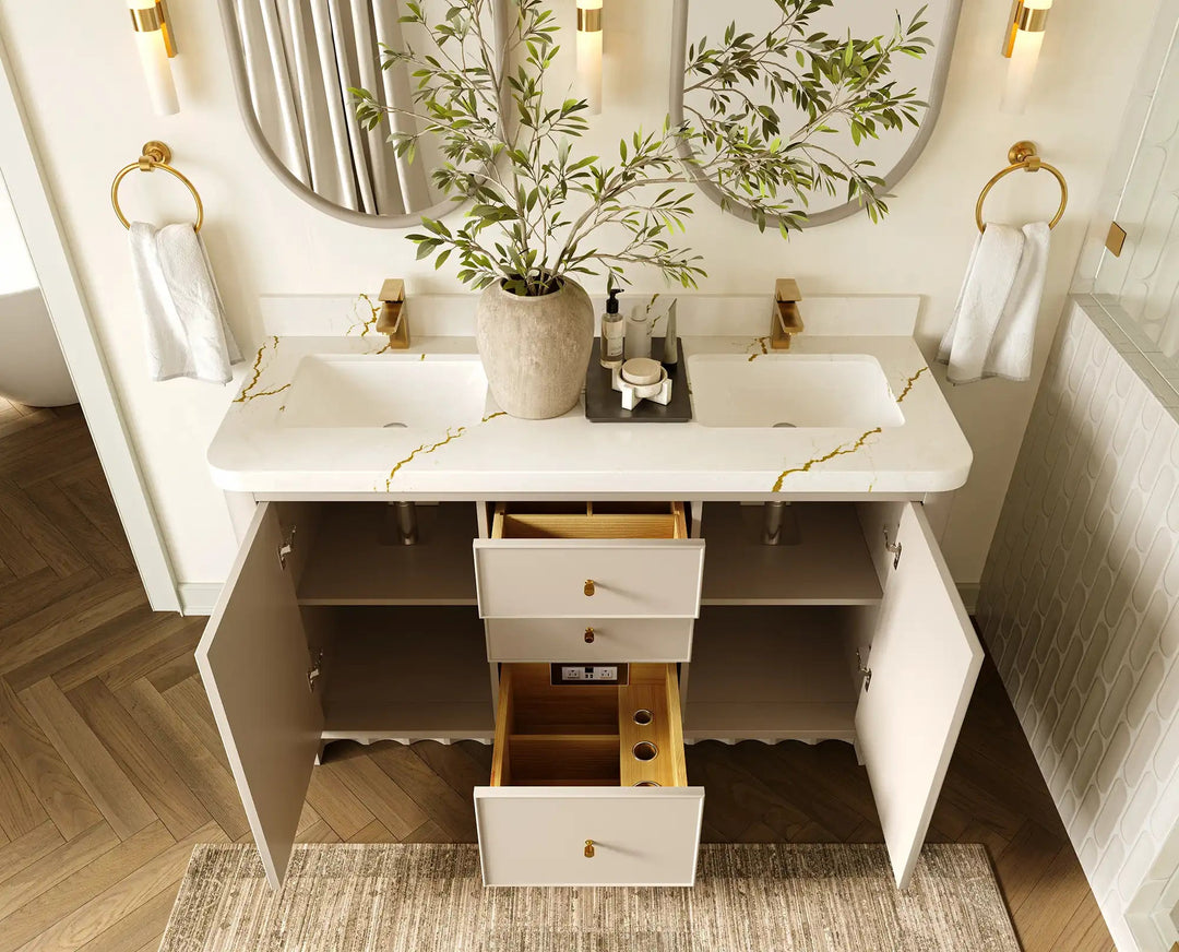 Orlando 60 in. W x 22 in. D Double Sink Bathroom Vanity | 
              
                 Fine Grain Linen Beige
                
                  
             - ORL_FNG_CA_GL_60D - photo №4