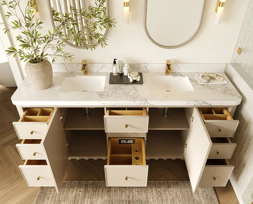 Orlando 84 in. W x 22 in. D Double Sink Bathroom Vanity | 
              
                 Fine Grain Linen Beige
                
                  
             - ORL_FNG_PALS_84 - photo №4