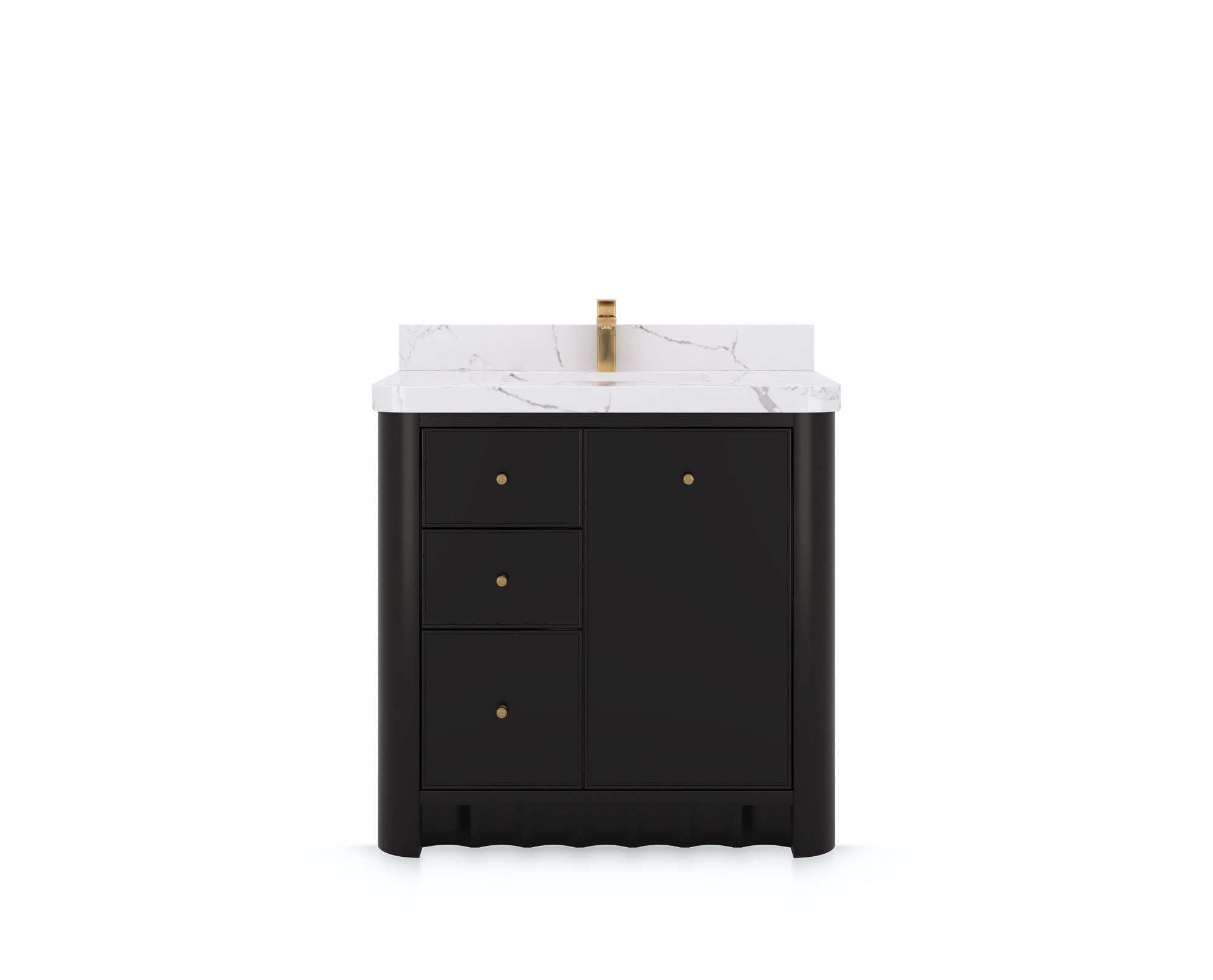 Orlando 36 in. center sink bathroom vanity in Black, front view on a white background