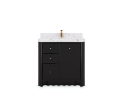 Orlando 36 in. center sink bathroom vanity in Black, front view on a white background