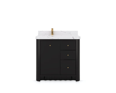 Orlando 36 in. left offset sink bathroom vanity in Black, front view on a white background