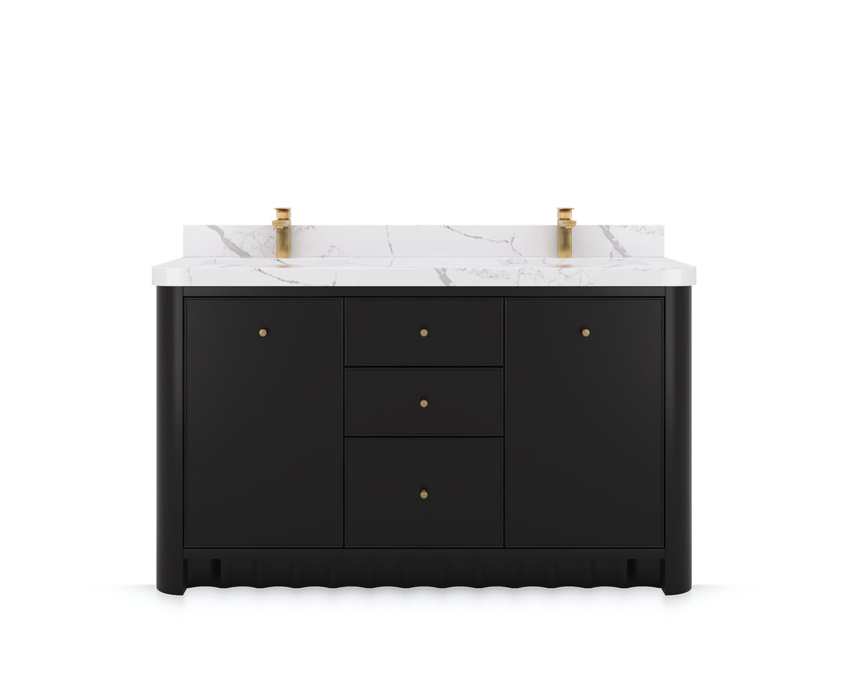 Orlando 60 in. double sink bathroom vanity in Black, front view on a white background