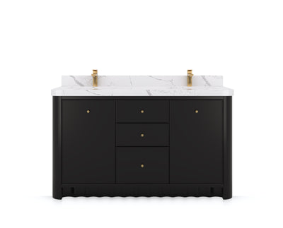 Orlando 60 in. double sink bathroom vanity in Black, front view on a white background