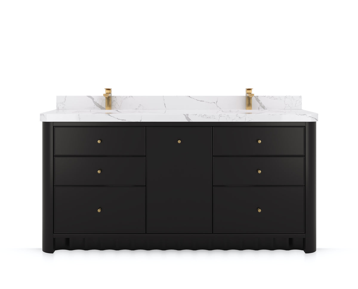 Orlando 72 in. double sink bathroom vanity in Black, front view on a white background