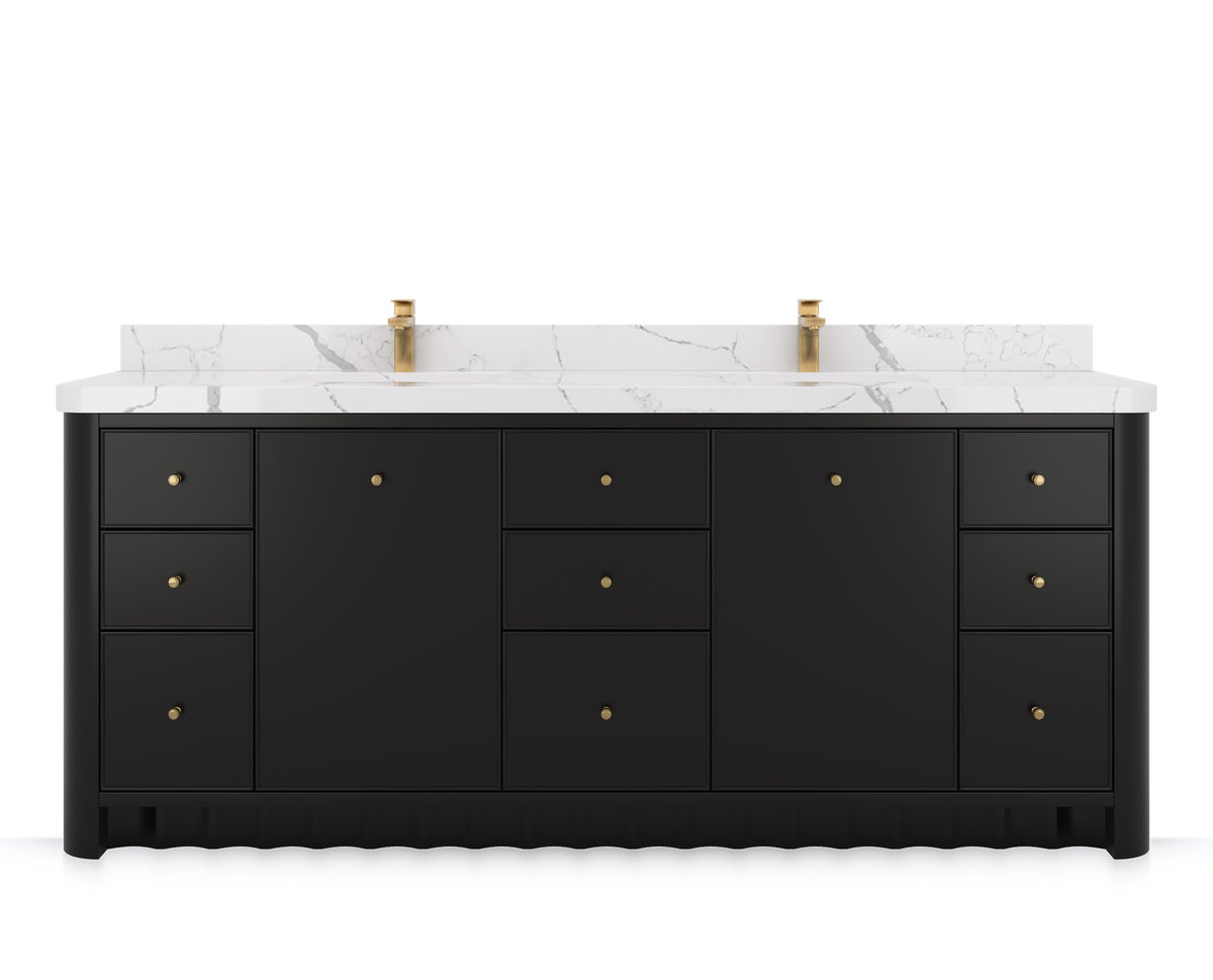 Orlando 84 in. double sink bathroom vanity in Black, front view on a white background