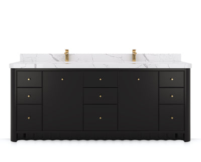 Orlando 84 in. double sink bathroom vanity in Black, front view on a white background