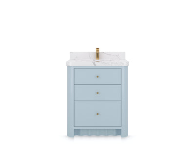 Orlando 30 in. single sink bathroom vanity in Blue Heather, front view on a white background