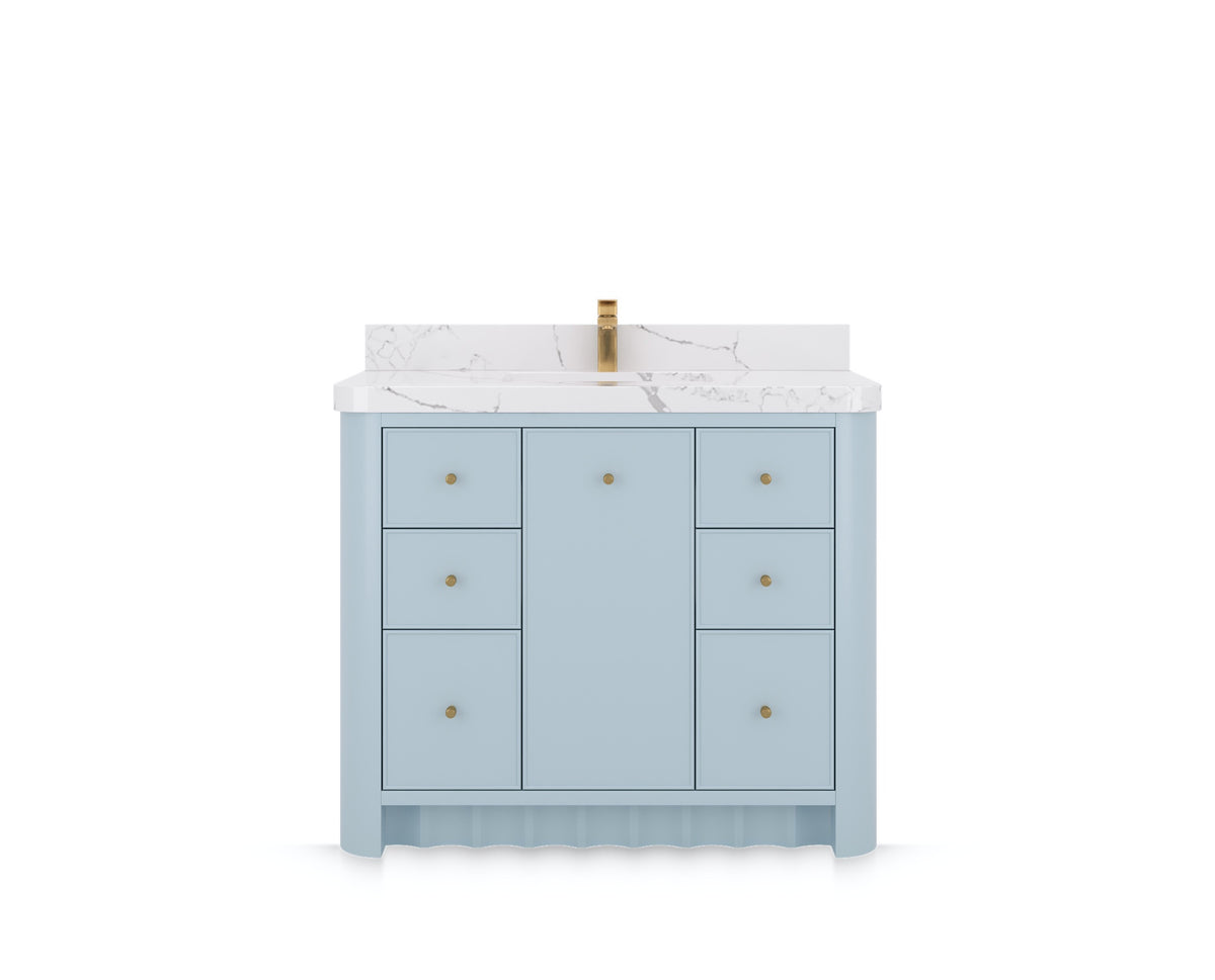 Orlando 42 in. single sink bathroom vanity in Blue Heather, front view on a white background