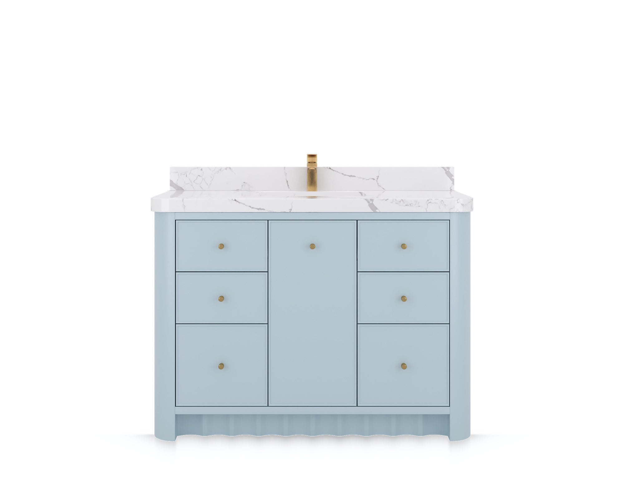 Orlando 48 in. single sink bathroom vanity in Blue Heather, front view on a white background