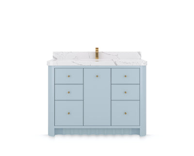 Orlando 48 in. single sink bathroom vanity in Blue Heather, front view on a white background
