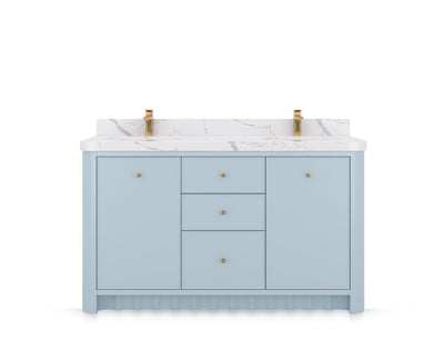 Orlando 60 in. double sink bathroom vanity in Blue Heather, front view on a white background