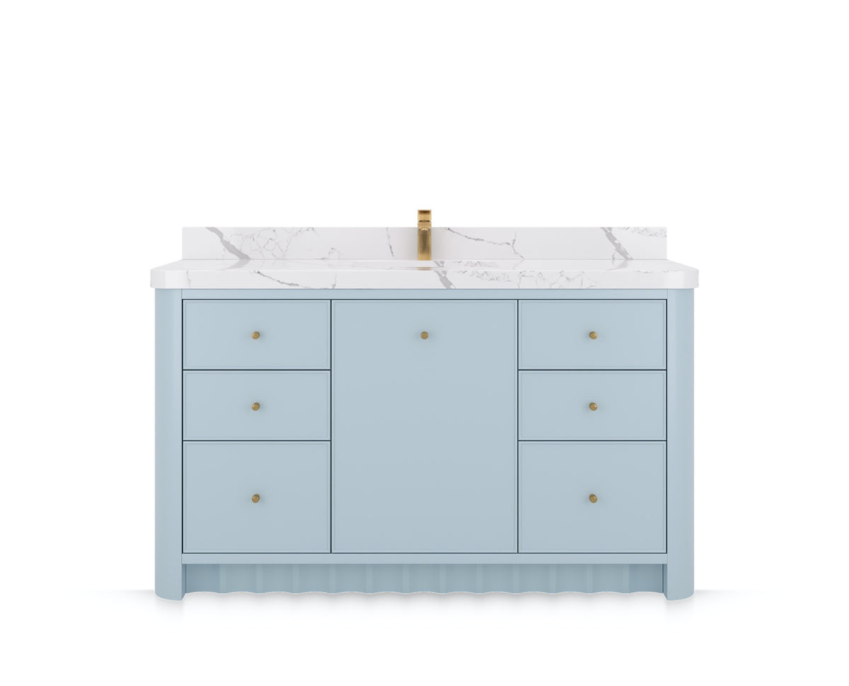 Orlando 60 in. single sink bathroom vanity in Blue Heather, front view on a white background