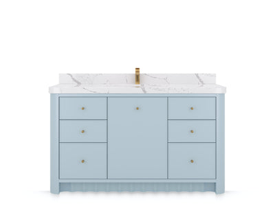 Orlando 60 in. single sink bathroom vanity in Blue Heather, front view on a white background