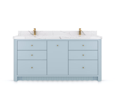 Orlando 72 in. double sink bathroom vanity in Blue Heather, front view on a white background