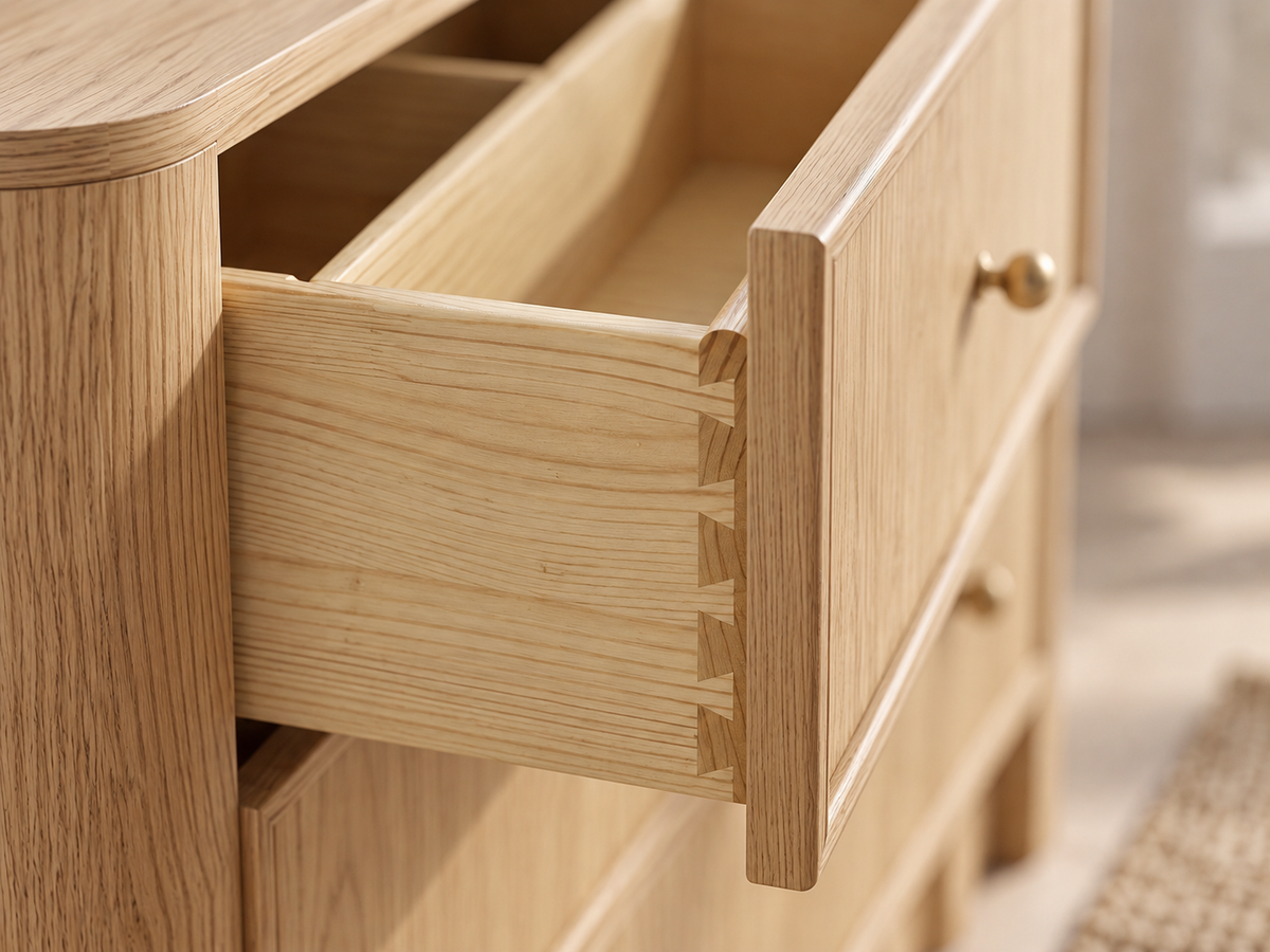 Orlando dresser drawer dovetail joinery and Nordic White Oak detail