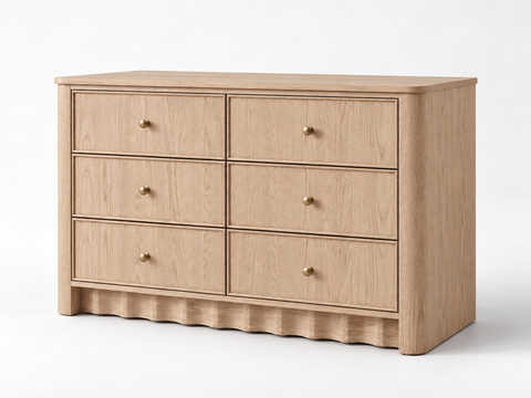 Orlando 50-Inch Six-Drawer Dresser in Nordic White Oak — white studio view.