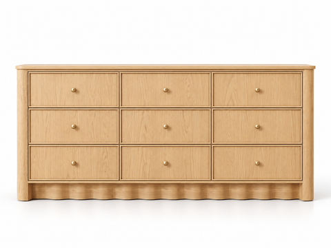 Orlando 72-inch nine-drawer dresser in Nordic White Oak — white front
