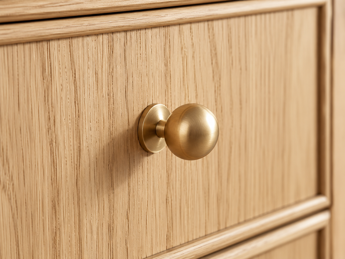 Orlando 72-inch nine-drawer dresser in Nordic White Oak — macro knob