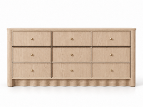 Orlando 72-Inch Nine-Drawer Dresser in Nordic White Oak — white studio view.