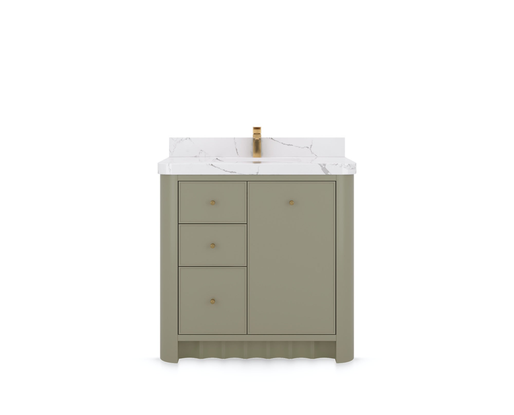 Orlando 36 in. center sink bathroom vanity in Evergreen, front view on a white background