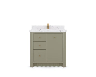 Orlando 36 in. center sink bathroom vanity in Evergreen, front view on a white background