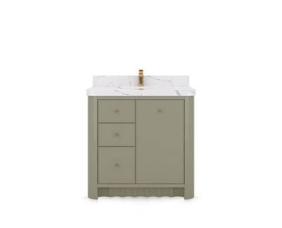 Orlando 36 in. center sink bathroom vanity in Evergreen, front view on a white background