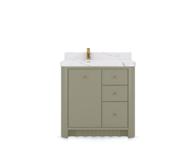 Orlando 36 in. left offset sink bathroom vanity in Evergreen, front view on a white background