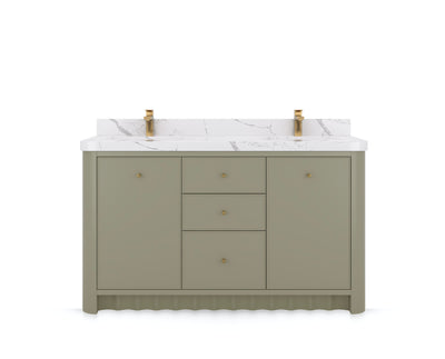 Orlando 60 in. double sink bathroom vanity in Evergreen, front view on a white background