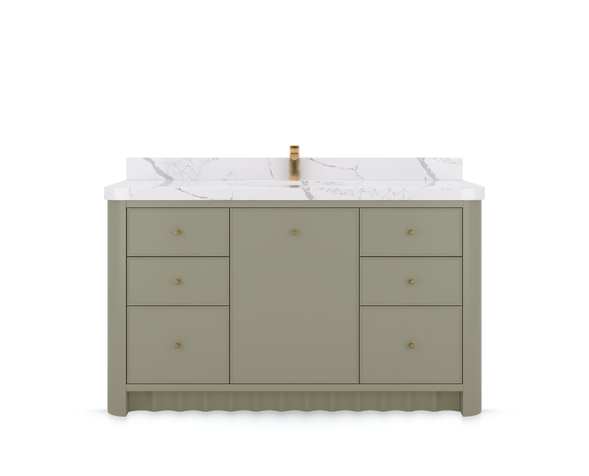 Orlando 60 in. single sink bathroom vanity in Evergreen, front view on a white background