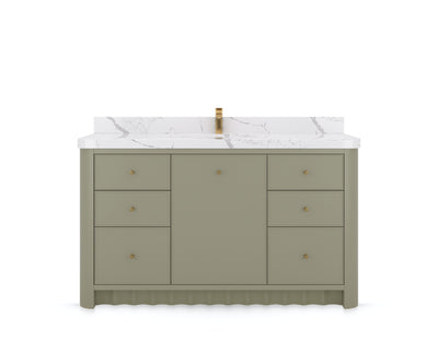 Orlando 60 in. single sink bathroom vanity in Evergreen, front view on a white background