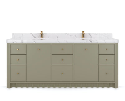 Orlando 84 in. double sink bathroom vanity in Evergreen, front view on a white background