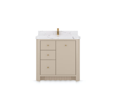 Orlando 36 in. center sink bathroom vanity in Fine Grain Linen Beige, front view on a white background