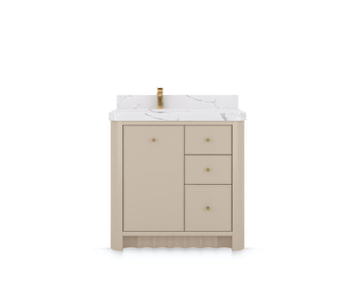 Orlando 36 in. left offset sink bathroom vanity in Fine Grain Linen Beige, front view on a white background
