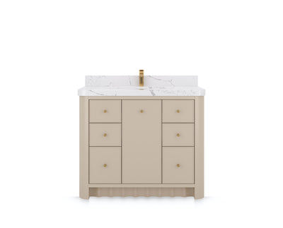 Orlando 42 in. single sink bathroom vanity in Fine Grain Linen Beige, front view on a white background