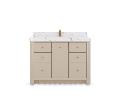 Orlando 48 in. single sink bathroom vanity in Fine Grain Linen Beige, front view on a white background
