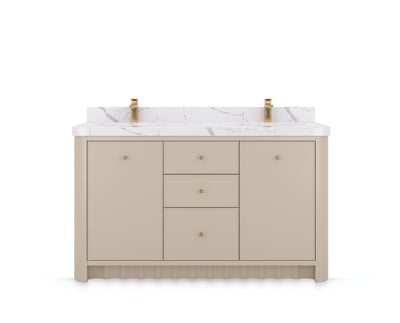 Orlando 60 in. double sink bathroom vanity in Fine Grain Linen Beige, front view on a white background