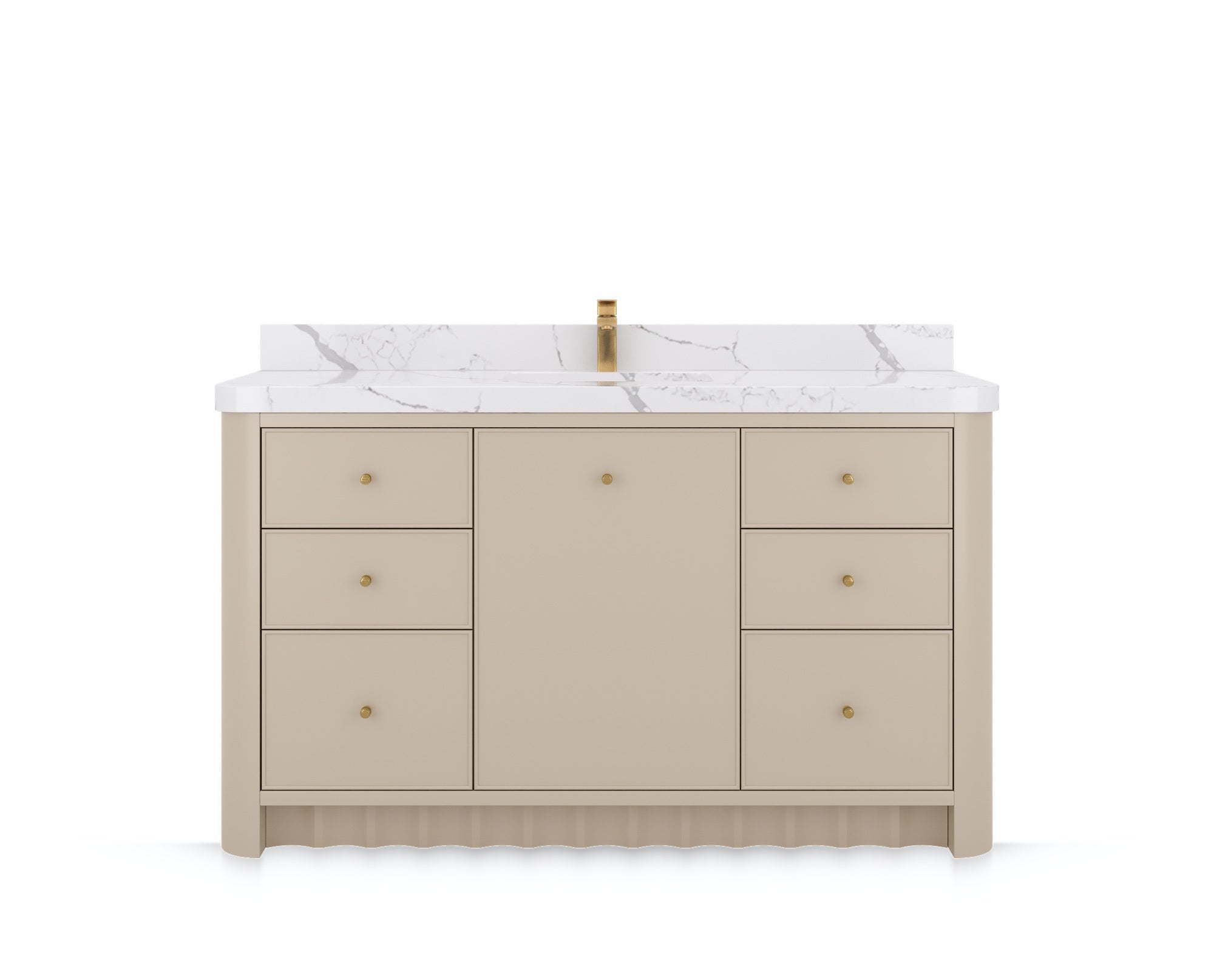 Orlando 60 in. single sink bathroom vanity in Fine Grain Linen Beige, front view on a white background