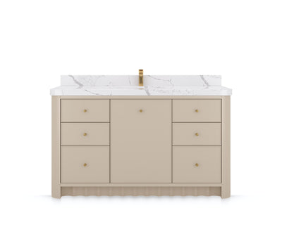 Orlando 60 in. single sink bathroom vanity in Fine Grain Linen Beige, front view on a white background