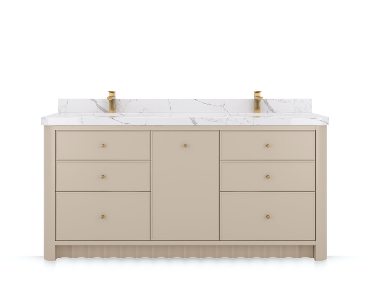 Orlando 72 in. double sink bathroom vanity in Fine Grain Linen Beige, front view on a white background