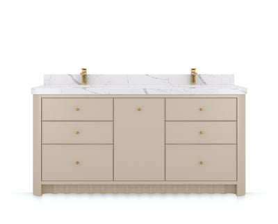 Orlando 72 in. double sink bathroom vanity in Fine Grain Linen Beige, front view on a white background