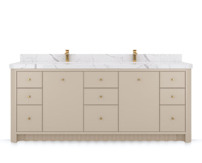 Orlando 84 in. double sink bathroom vanity in Fine Grain Linen Beige, front view on a white background