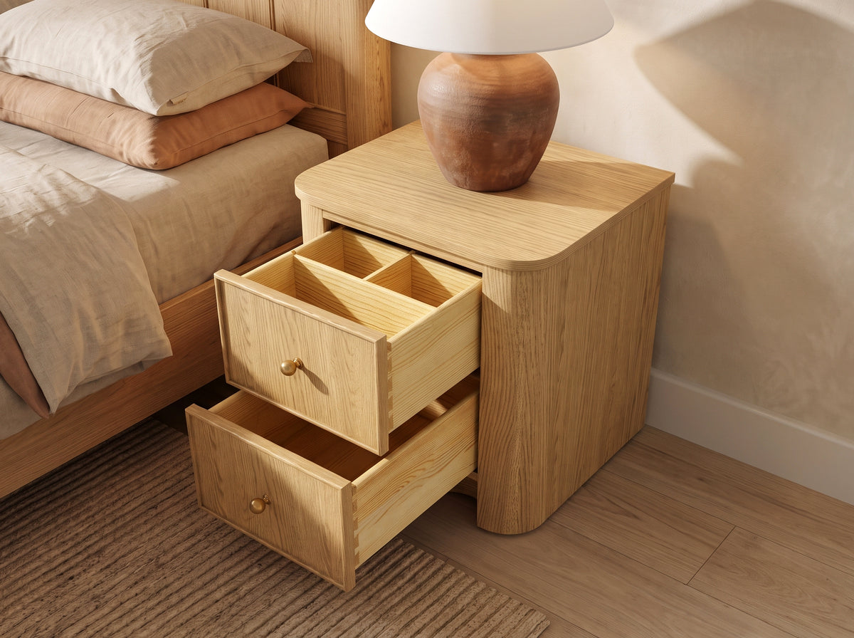 Orlando nightstand with drawers open